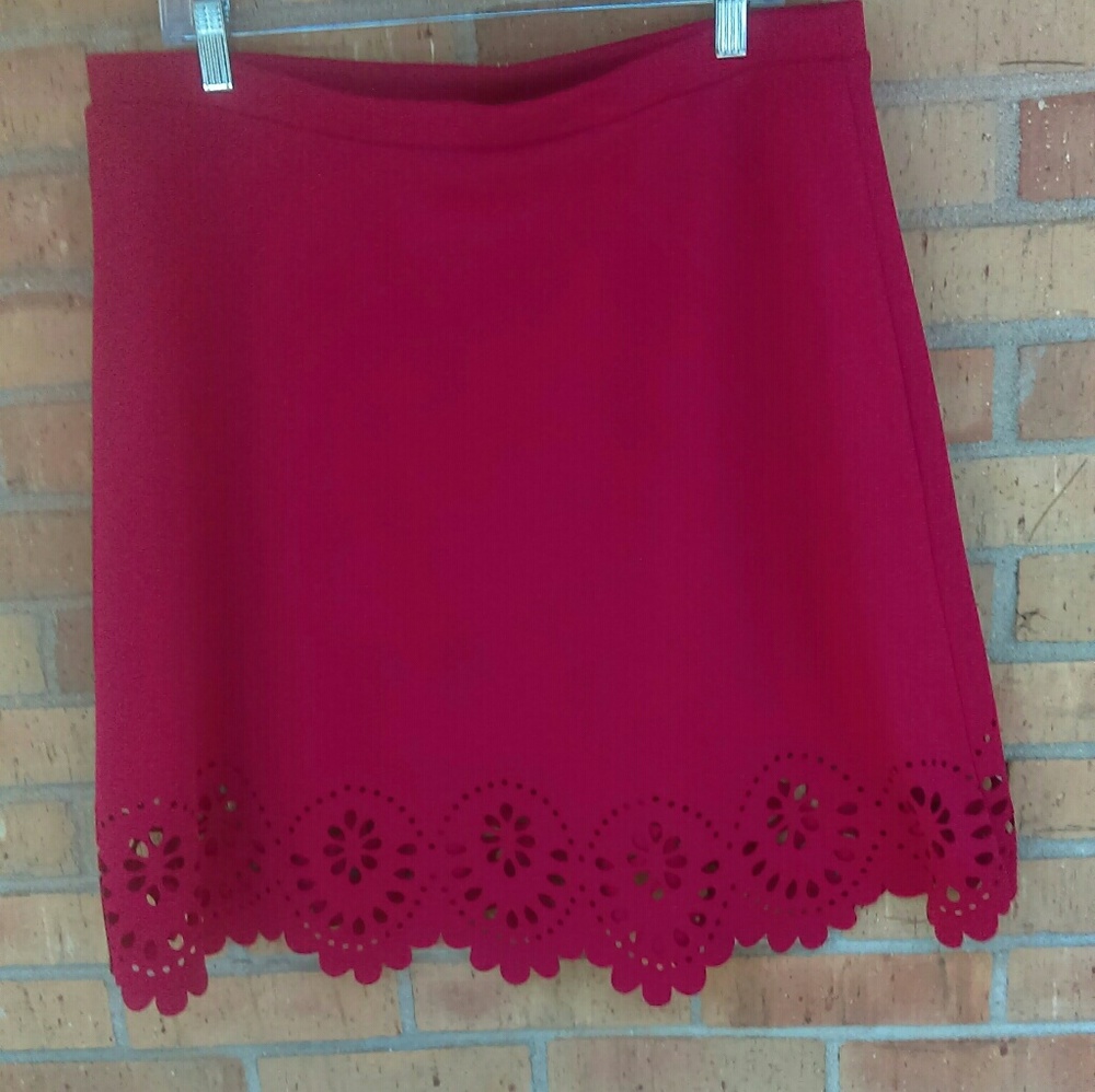 Spense Women Flared Red Cut Out Bottom Skirt